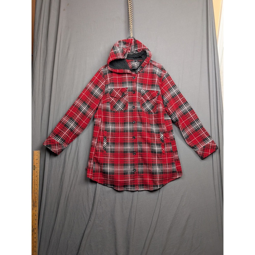 Torrid Plaid Flanell Shirt Dress ‎ Hoodie Button Up Red Size 0